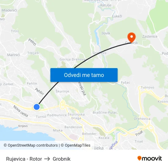 Rujevica - Rotor to Grobnik map