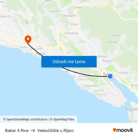 Bakar 4 Riva to Veleučilište u Rijeci map