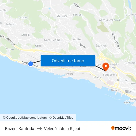 Bazeni Kantrida. to Veleučilište u Rijeci map