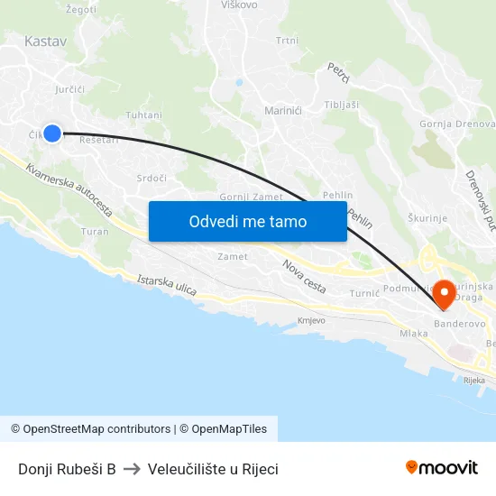 Donji Rubeši B to Veleučilište u Rijeci map