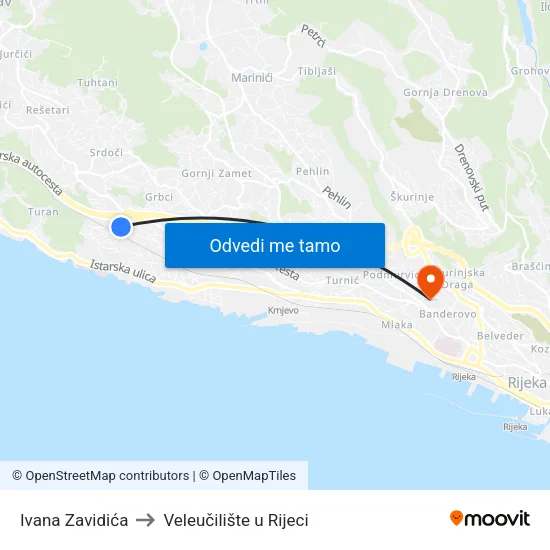 Ivana Zavidića to Veleučilište u Rijeci map