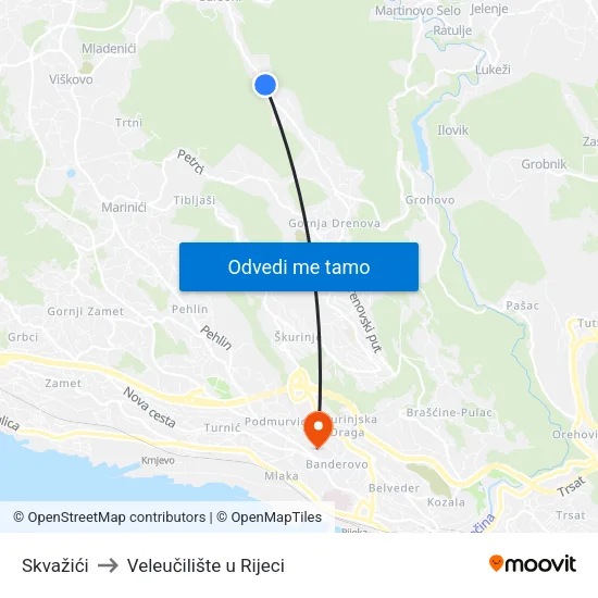 Skvažići to Veleučilište u Rijeci map
