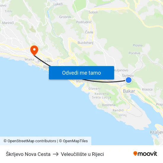 Škrljevo Nova Cesta to Veleučilište u Rijeci map