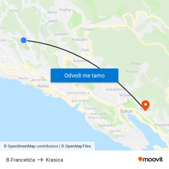 B.Francetića to Krasica map