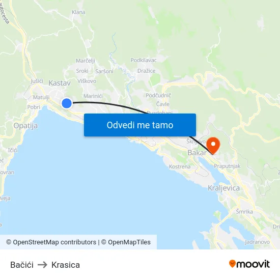 Bačići to Krasica map