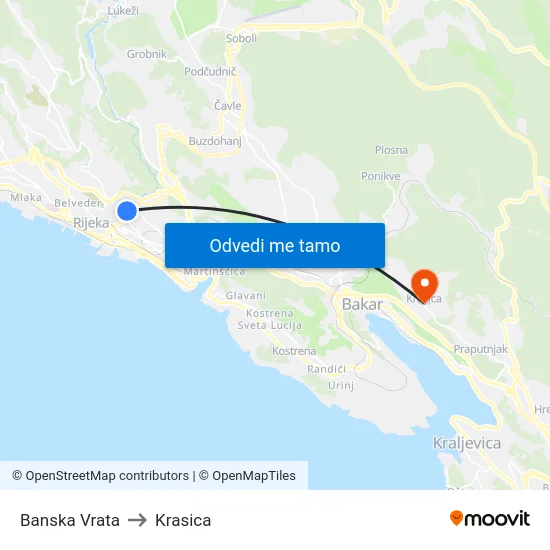 Banska Vrata to Krasica map