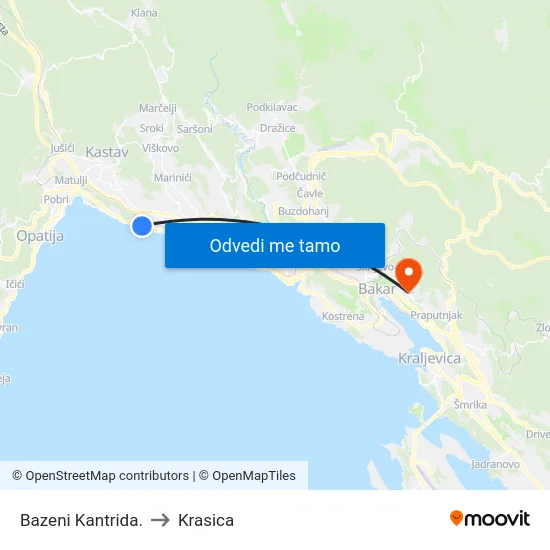 Bazeni Kantrida. to Krasica map