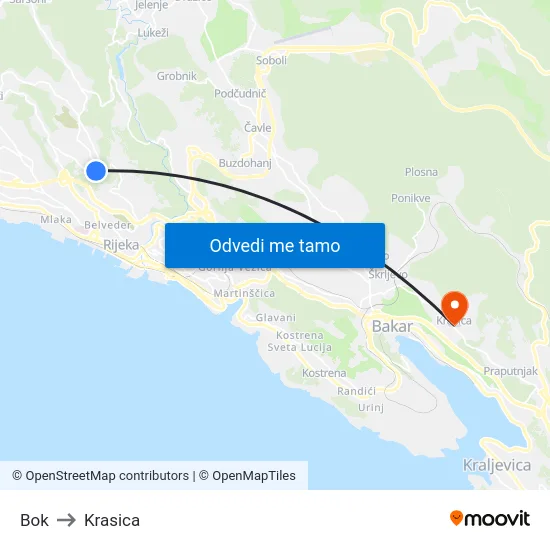 Bok to Krasica map