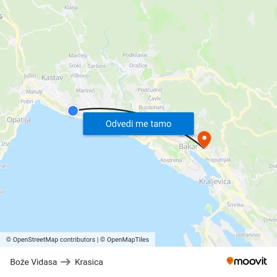 Bože Vidasa to Krasica map