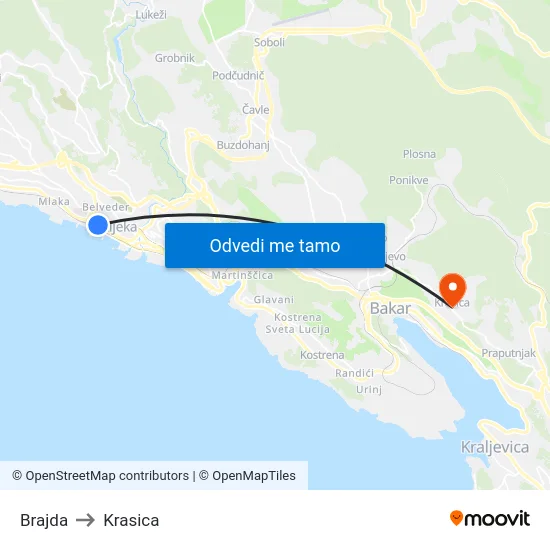 Brajda to Krasica map