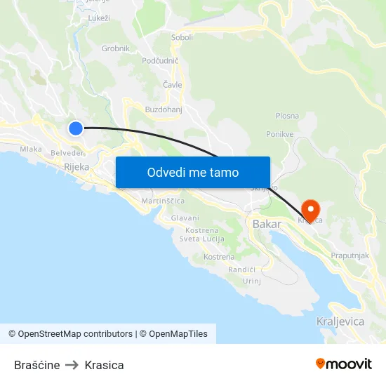 Brašćine to Krasica map
