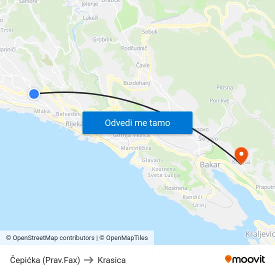 Čepićka (Prav.Fax) to Krasica map