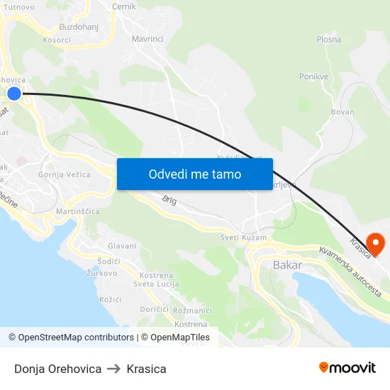 Donja Orehovica to Krasica map