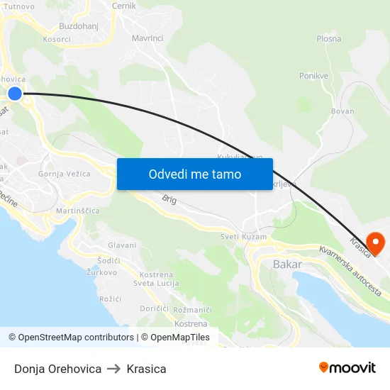 Donja Orehovica to Krasica map