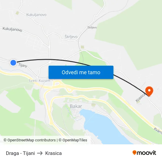Draga - Tijani to Krasica map