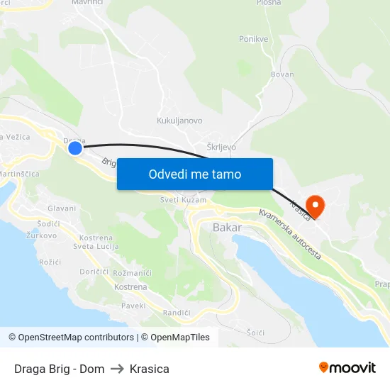 Draga Brig - Dom to Krasica map