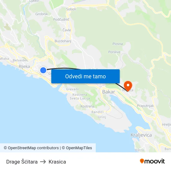 Drage Šćitara to Krasica map