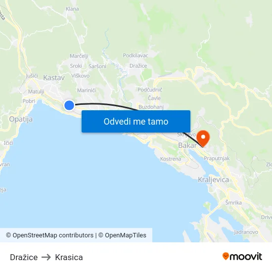 Dražice to Krasica map