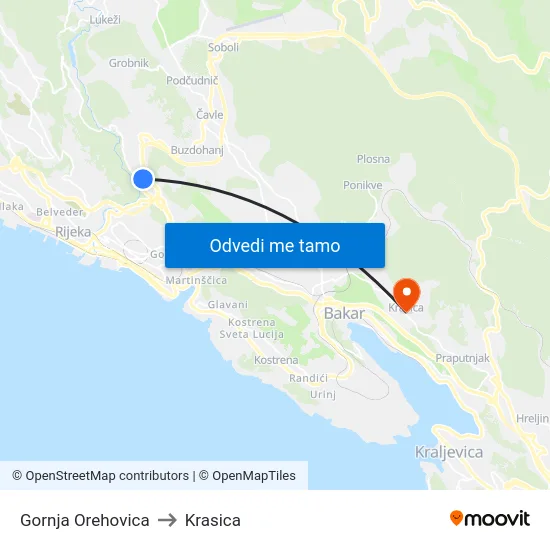 Gornja Orehovica to Krasica map
