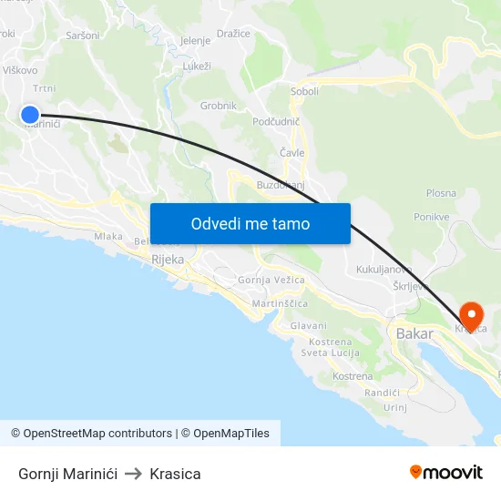 Gornji Marinići to Krasica map