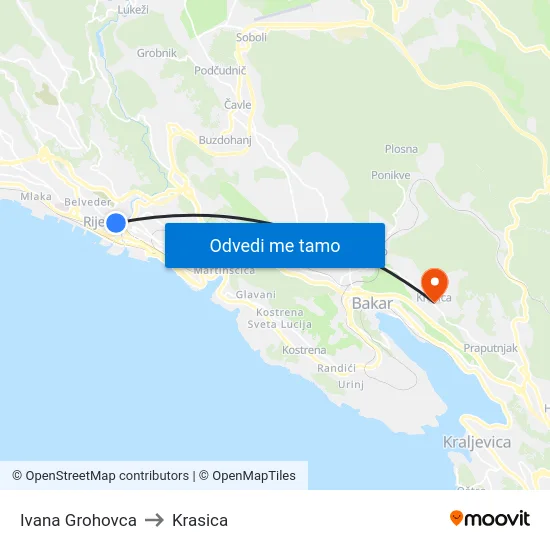 Ivana Grohovca to Krasica map