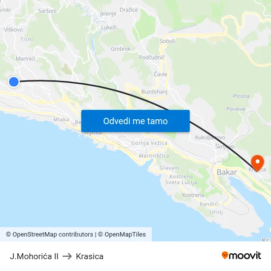 J.Mohorića II to Krasica map