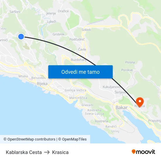 Kablarska Cesta to Krasica map