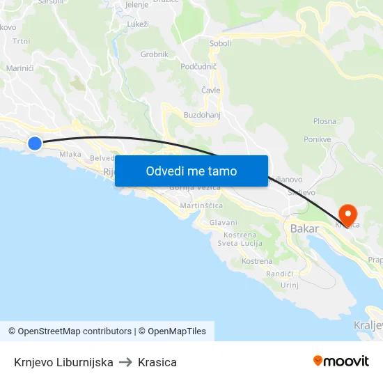 Krnjevo Liburnijska to Krasica map