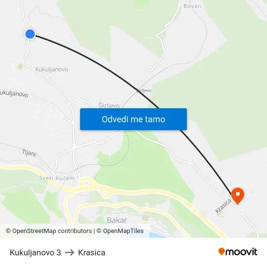 Kukuljanovo 3 to Krasica map