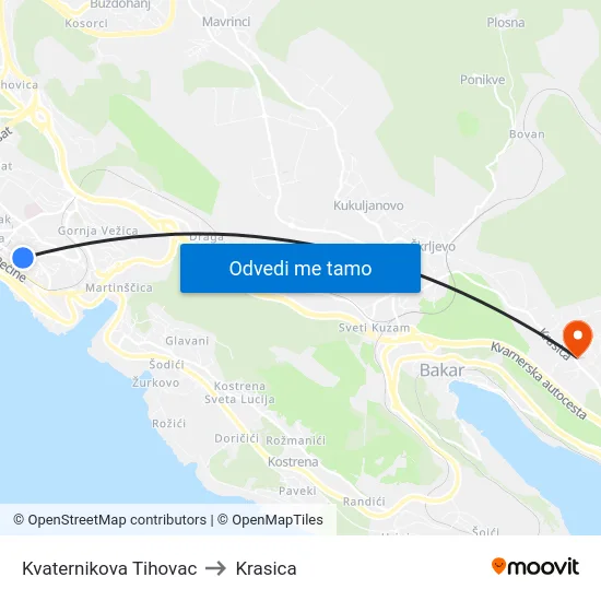 Kvaternikova Tihovac to Krasica map