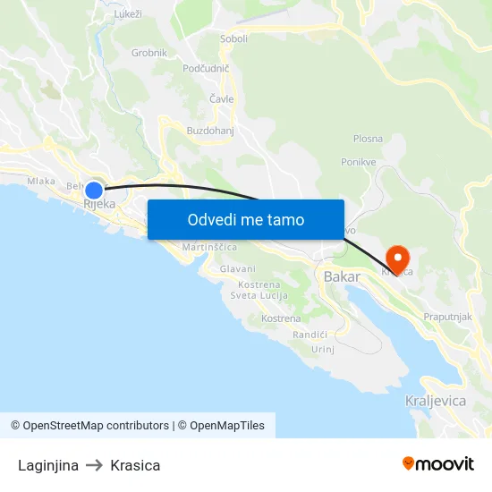 Laginjina to Krasica map