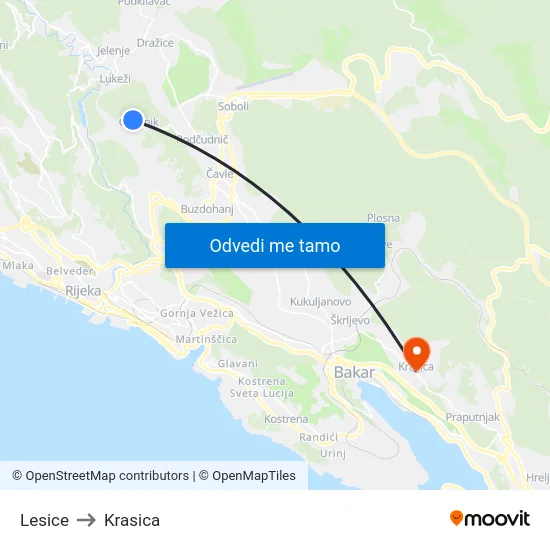 Lesice to Krasica map