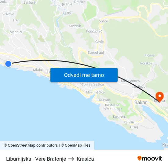 Liburnijska - Vere Bratonje to Krasica map