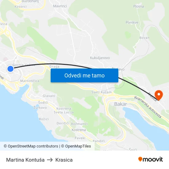 Martina Kontuša to Krasica map