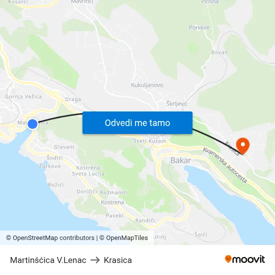 Martinšćica V.Lenac to Krasica map