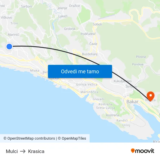 Mulci to Krasica map