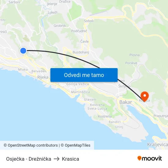 Osječka - Drežnička to Krasica map