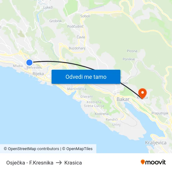 Osječka - F.Kresnika to Krasica map