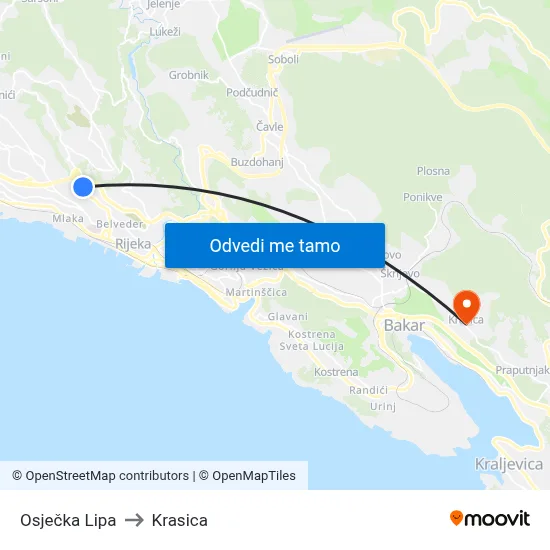 Osječka Lipa to Krasica map