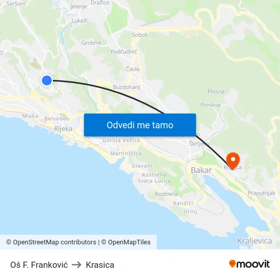 Oš F. Franković to Krasica map