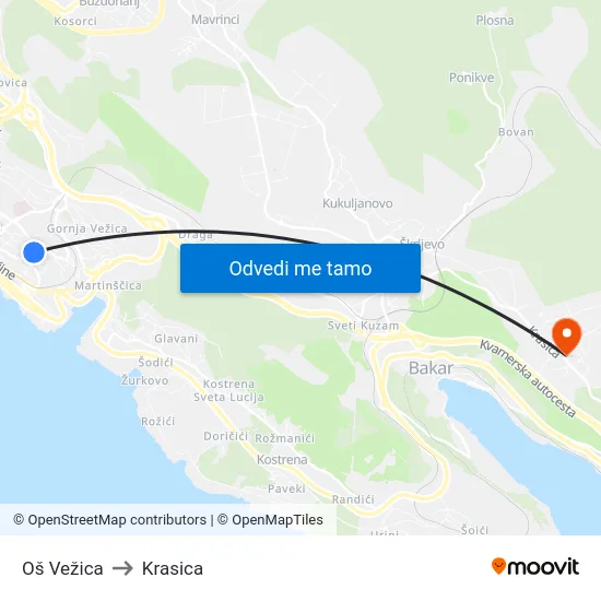 Oš Vežica to Krasica map