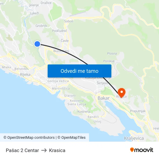 Pašac 2 Centar to Krasica map