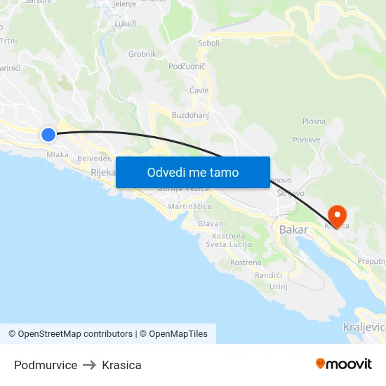 Podmurvice to Krasica map
