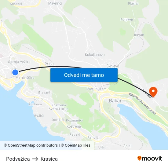 Podvežica to Krasica map