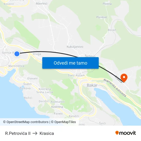 R.Petrovića II to Krasica map
