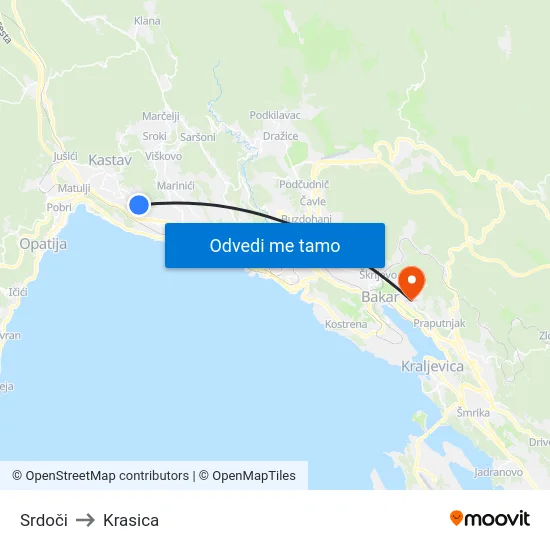 Srdoči to Krasica map