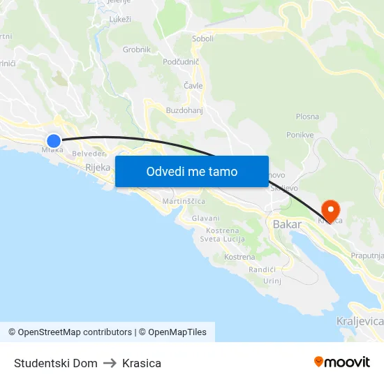 Studentski Dom to Krasica map