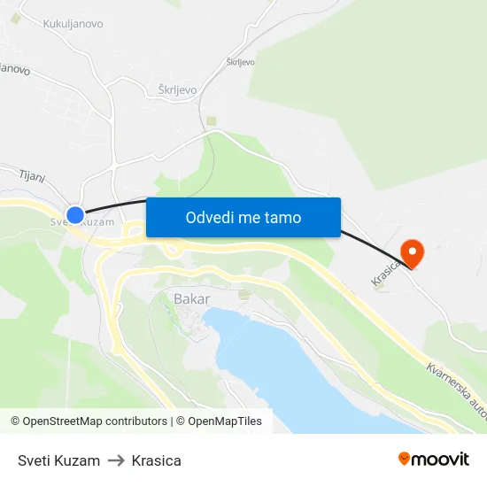Sveti Kuzam to Krasica map