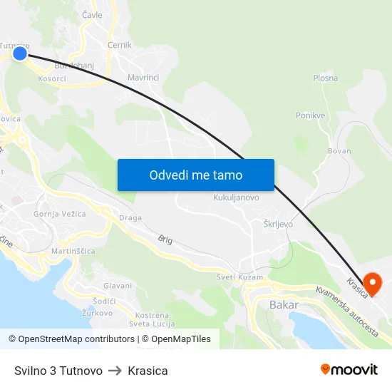 Svilno 3 Tutnovo to Krasica map