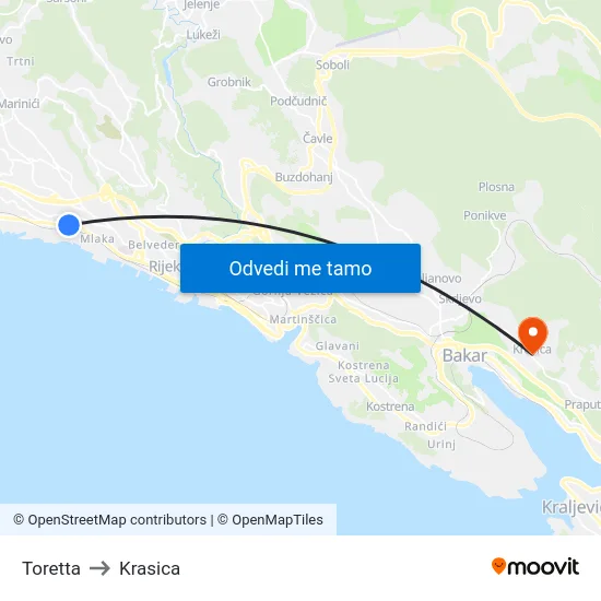 Toretta to Krasica map
